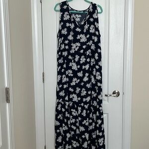 Lands' End Navy and White Floral Maxi Dress